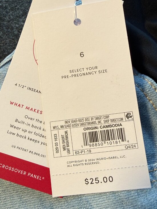 Isabel Maternity Light Wash Denim Shorts Size 6 NWT Crossover Panel - Picture 4 of 6